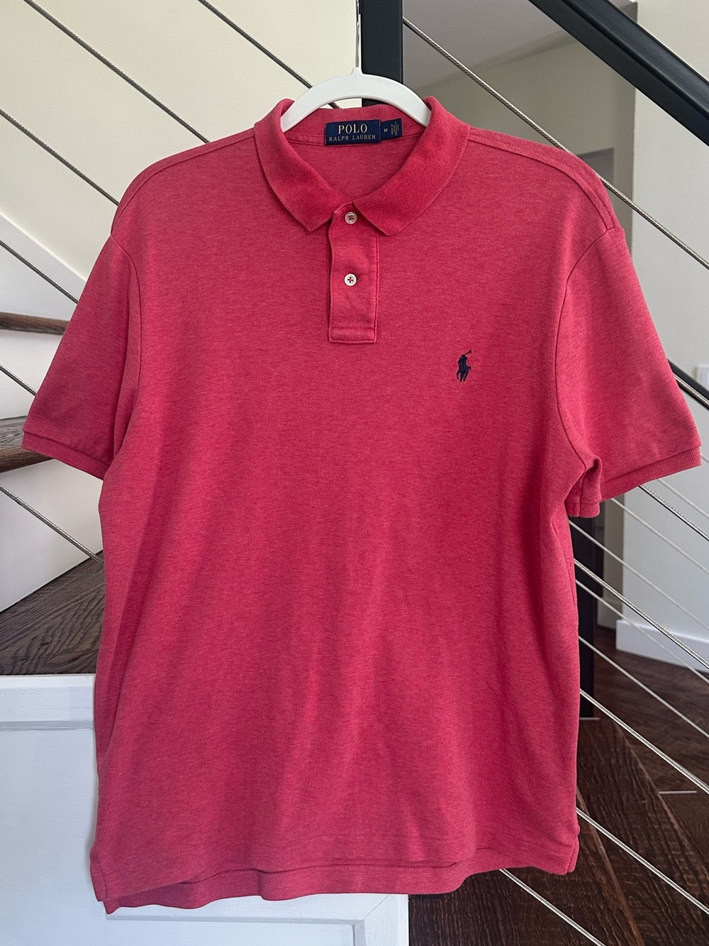 Ralph Lauren POLO Heathered  Red Short-Sleeve Polo with Navy Pony | Size: Medium